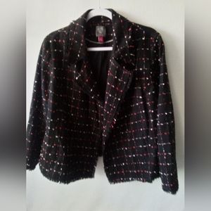 Vince Camuto tweed jacket black, pink, white with fringe trim size 1X
